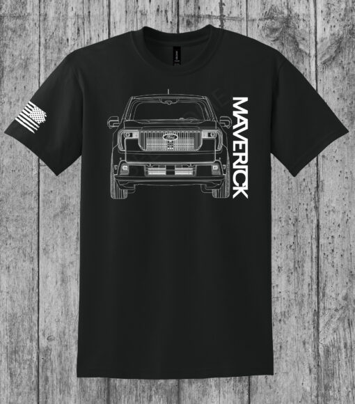 Ford Maverick 2025 - Outlined Silhouette Front End T-Shirt w/ American Flag