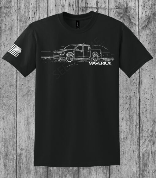 Ford Maverick 2022-2024 - Outlined Street Silhouette T-Shirt w/ American Flag